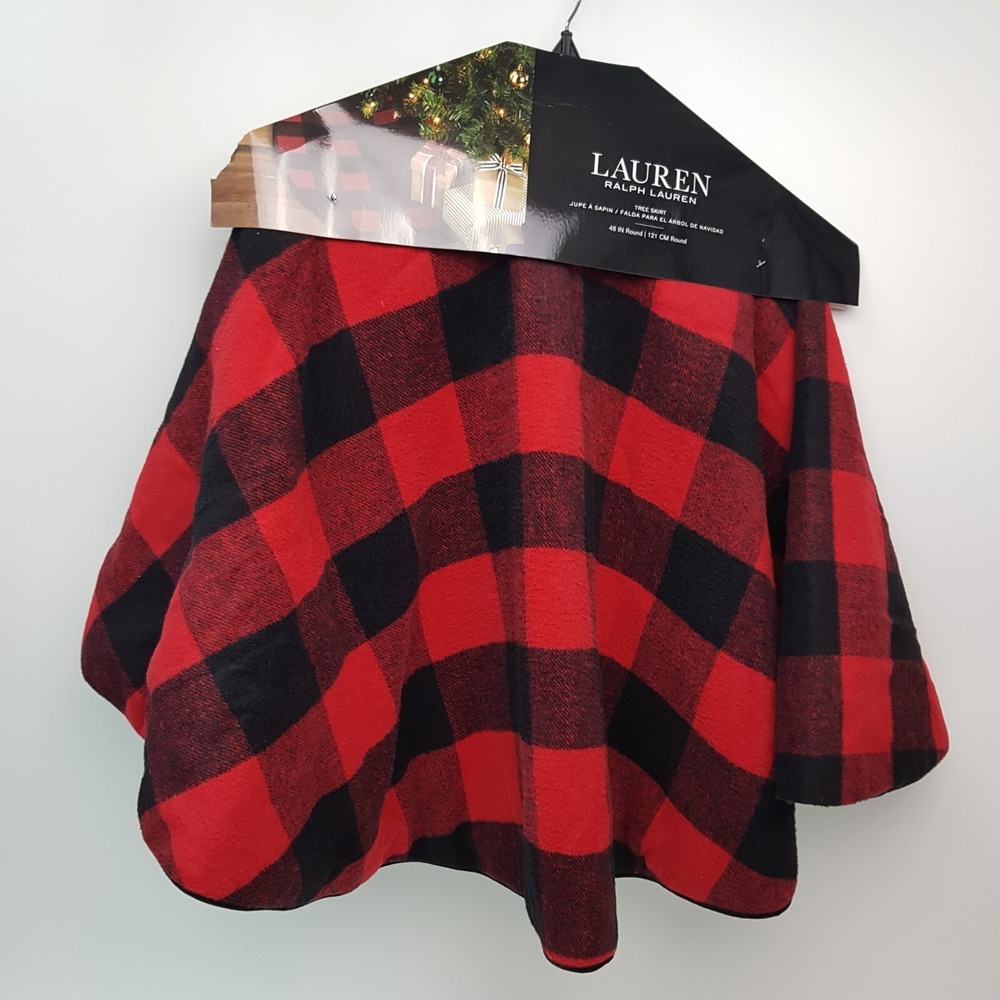 Ralph Lauren Christmas Tree Skirt 48" Buffalo Black Red Plaid Wool Blend Classic